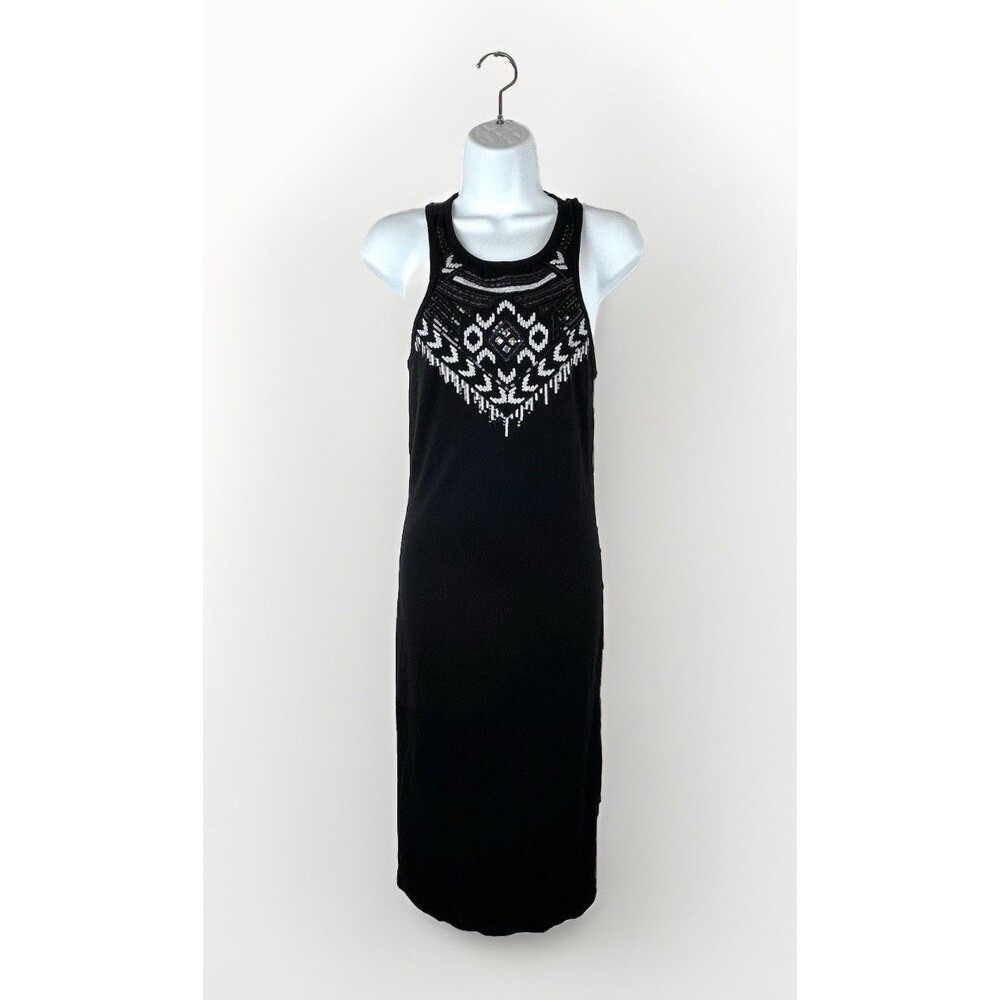 Express Black/White Geometric Shift Midi Dress Sequin Knit Stretch Racerback M